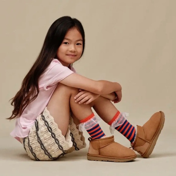 UGG Kids NWT Classic Ultra Mini Chestnut Boots Size 13 Suede Shearling - Picture 2 of 16